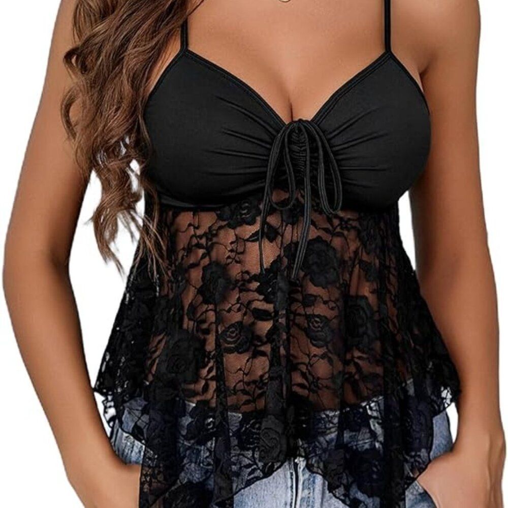 Avidlove Lace Bralettes for Women Y2k Camisole Lingerie Bustier Crop Top Black